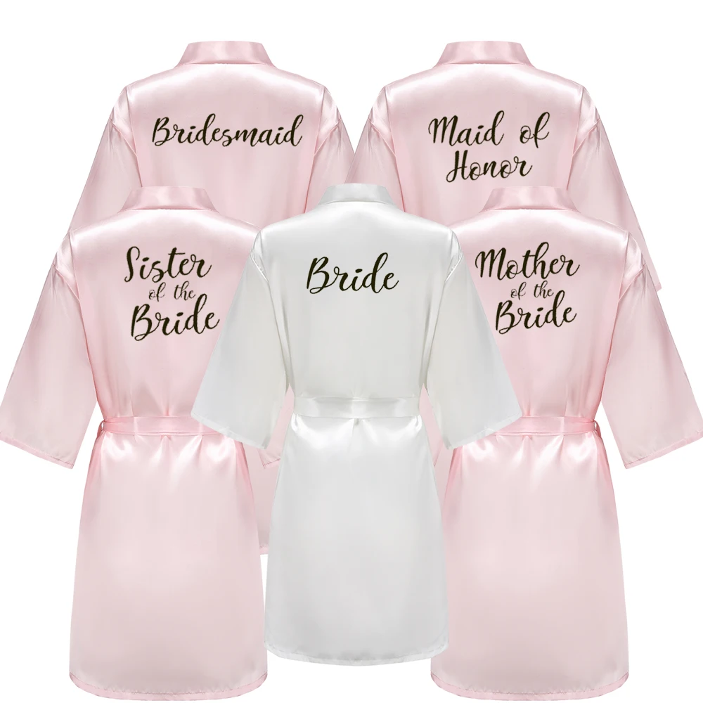 Pink Kimono Satin Women Bathrobe Wedding Sister Mother of the Bride Groom Bridesmaid Robes bride robes silk robe