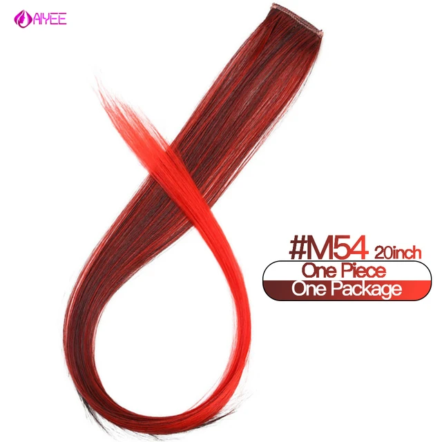 AIYEE Hair Extensions Pure RainBow Hairpiece Clip In Hair Piece Synthetic Long Straight Ombre Pink Red Rainbow Hair Piece 54