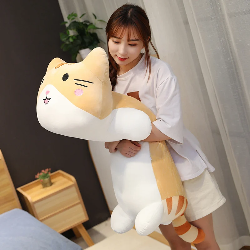 60-100 см большая длинная подушка kawaii Egg Cat, плюшевые игрушки, милая Подушка для сна, мягкие куклы для детей, подарок на день рождения, Рождество