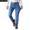 Hermano Wang estilo clásico pantalones vaqueros de marca para hombres Casual de negocios de vaquera de corte Slim elástico pantalones luz azul negro Pantalones Hombre ► Foto 2/6