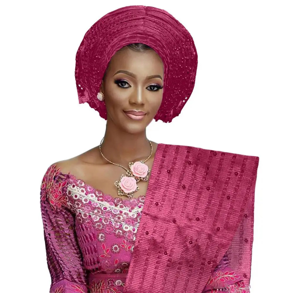 African headtie with shoulder aso oke gele wedding beaded headgear pretty nigerian | Тематическая одежда и униформа