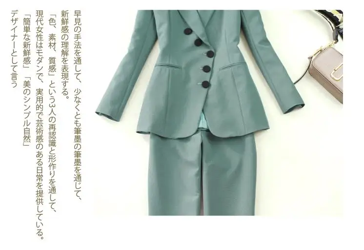 women's spring summer autumn winter OL Slim mid-length gray green blazer+ trousers pants set ladies office elegant pants suit
