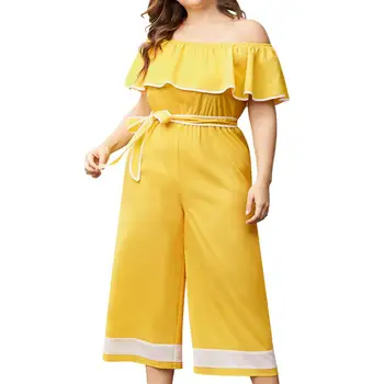 

Plus Size Ruffled Women Jumpsuits Casual Solid Short Sleeve Off Shoulder Rompers Overalls Monos de Fiesta 2020 New Drop Shipping