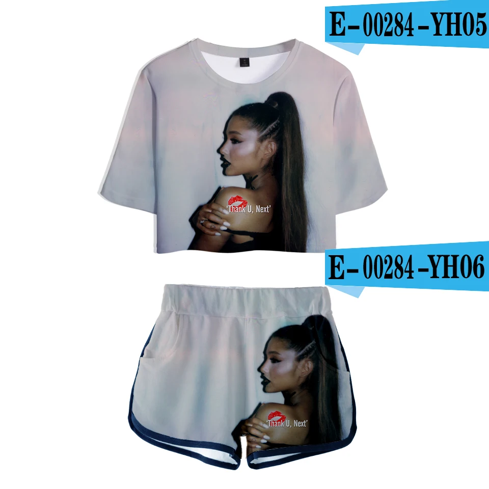 Ariana Grande, 3D костюм для бега, укороченная футболка, мини шорты, комплект из двух предметов, женский модный спортивный костюм, женский сексуальный укороченный топ, футболка - Цвет: 3D