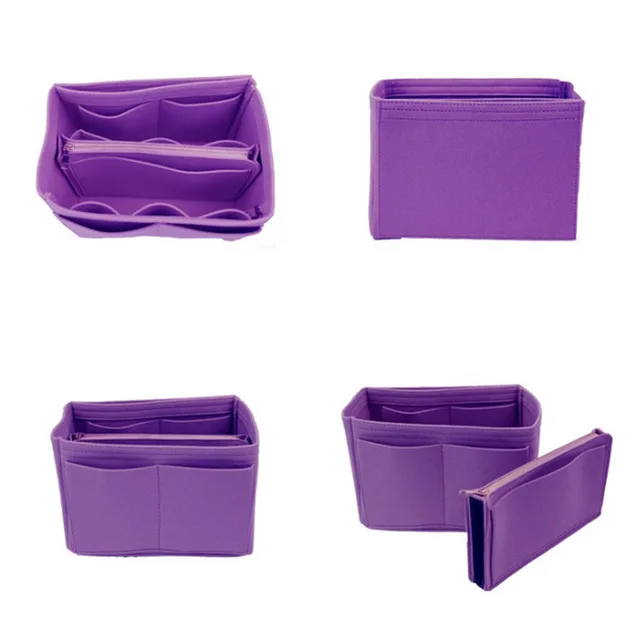 Hot Popular Women's Makeup Organizer Felt Cloth Insert Bag Multi-functional Travel Cosmetic Bag Girl Storage Toiletry Liner Bags Purple