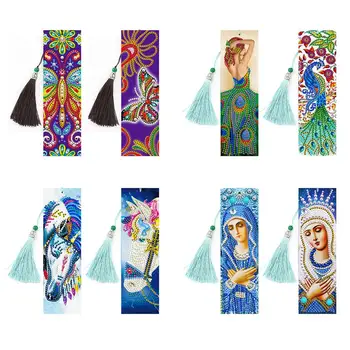 

OOTDTY 2PCS Diamond Painting Bookmarks-Diamond Painting for Adults 5D DIY Bookmarks with Tassel Arts Crafts Set Rhinestone Gifts