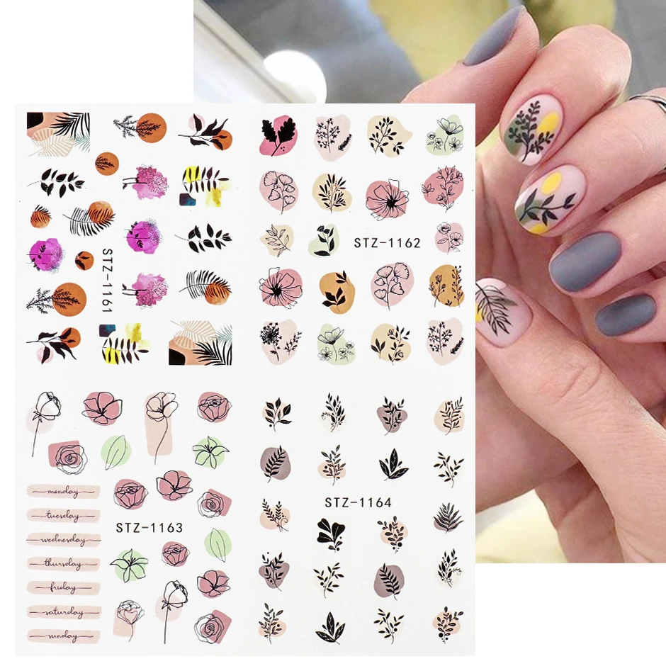 4個の葉カラフルなネイルセット緑黒シンプルなdiy水スライダー夏デザインセットchstz1137 1180 2 Aliexpress Beauty Health