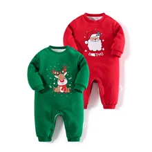 

Baby Christmas Rompers 0-3Y Kids Santa Claus Clothes Long Sleeve Thicken Onesie For Newborn Girl/Boy Xmas Red/Green Deer Jumper