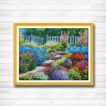 

Colorful rural view garden Scenery 14CT 11CT counted cross stitch Needlework Set Embroidery kits chinese cross stitch Home decor