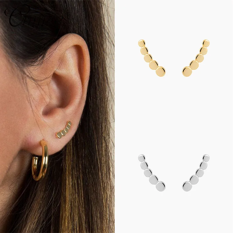 CANNER-pequeño circulo aretes largos minimalistas para mujer, joyería geométrica de Plata de Ley 925, trepadores de orejas con estilo