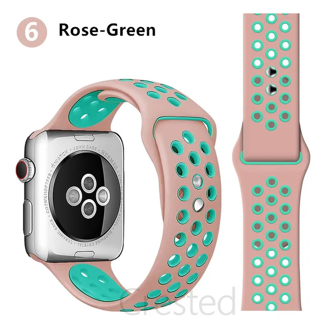 Silicone Strap For apple Watch band 44mm 40mm 45mm 41mm 40 44 mm Breathable Accessories watchband bracelet iWatch 3 4 5 se 6 7 rose green 6