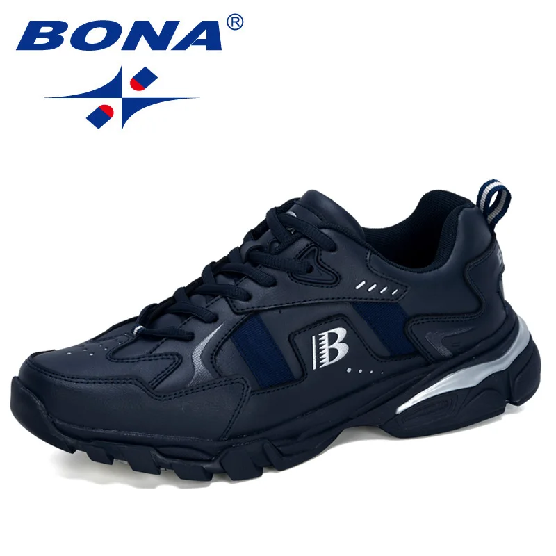 BONA/Новинка года; дизайнерские кожаные мужские кроссовки для бега; уличная Нескользящая износостойкая спортивная обувь; Мужская обувь для бега и ходьбы