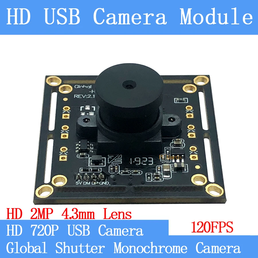 

Non Distortion MJPEG High Speed 120FPS USB Camera Module Monochrome Global Shutter UVC Linux USB 720P Surveillance 4.3mm Lens