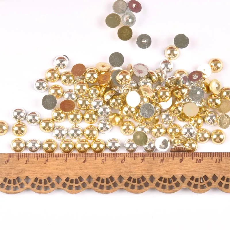 Золото и серебро полукруглый ABS имитация жемчуга бусины Поддельные плоские сзади скрапбукинга ремесло для изготовления ювелирных изделий YKL0573