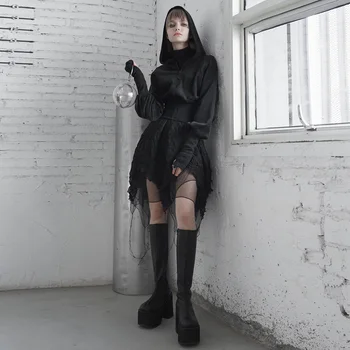 

PUNKRAVE Women's Goth Embroidered Cardigan Sweater Personality Cool Sharp-angle Wizard Hat Halloween Cosplay Short Coat