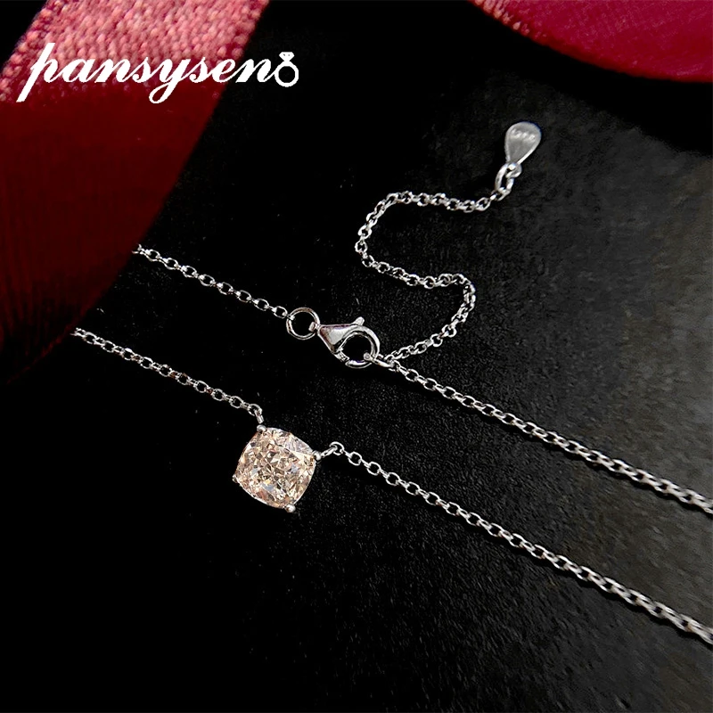 

PANSYSEN Classic 925 Sterling Silver 7MM created Moissanite Gemstone Wedding Engagement Pendent Necklace Wholesale Fine Jewelry