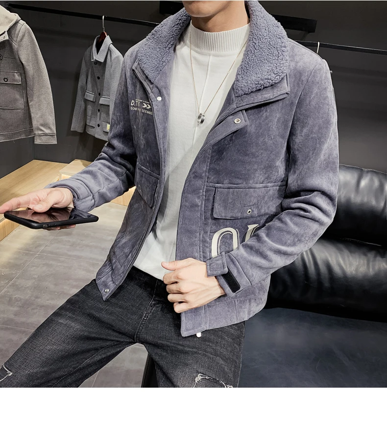 Модная зимняя куртка Для мужчин теплая оленьей шерсти куртка Slim Fit Куртка-бомбер Homme Deri Ceket пальто Для мужчин s меховой воротник Для мужчин пальто для мальчиков