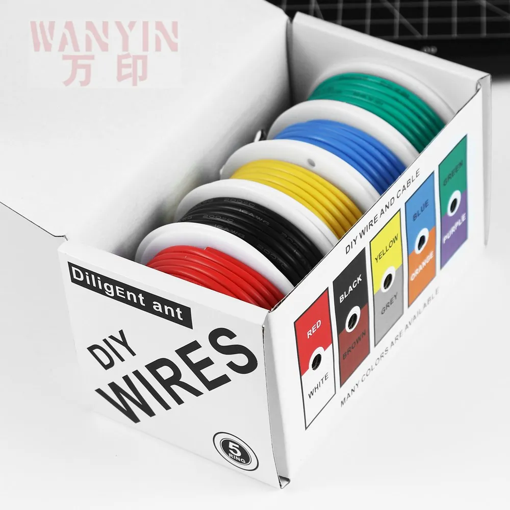 고품질 슈퍼 부드러운 실리콘 와이어 및 케이블 가정용 DIY 5 색 혼합 상자 와이어 주석 도금 순수 구리