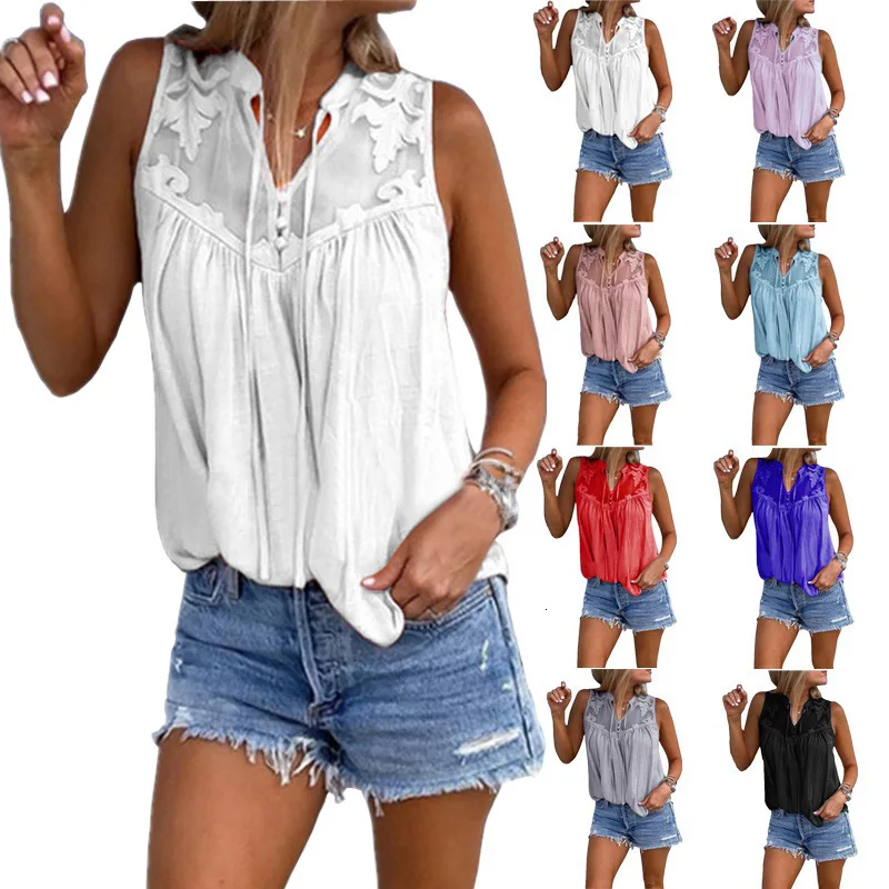 

Women Summer Beach Casual Sleeveless Vest Tank Long Tops Plus Size Tunic Dress Blusas Femininas Lace Shirts Tops Plus Size