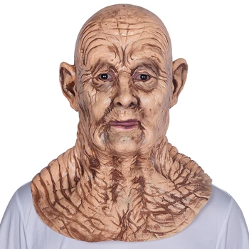 

Patygr Old Man Mask Realistic Halloween Latex Human Wrinkle Face Mask Brown