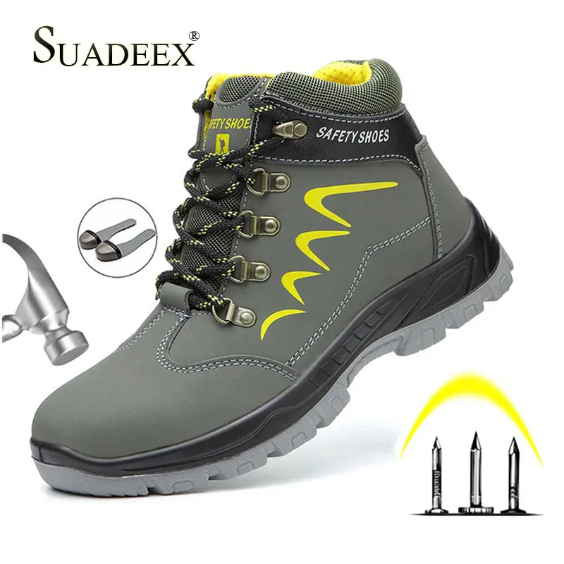 

SUADEEX Safety Work Boots For Men Winter Security Male Ankle Shoes Anti-smashing Steel Toe Cap Boots Men Construction Work Boots