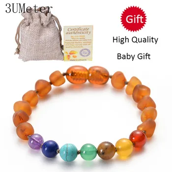 

3UMeter Baltic Natural Baby Amber Bracelet Seven Chakras Baby Infant Teeth Amber Bracelet Certificate Gift Drop Shipping