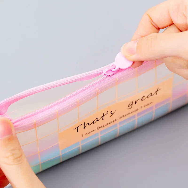 Kawaii розовая клетка большой пенал креативный ПВХ прозрачный карандаш коробка симпатичный Карандаш сумка для детей подарок, школьные принадлежности Пенал