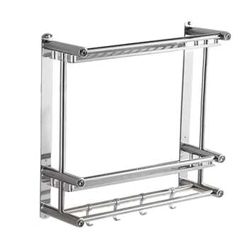 

Hot 60cm/50cm 2 Tiers Wall Mounted Storage Rack Non-Punching Seasoning Holder Storage Stand Holder Home Organizer Kitchen Shelf