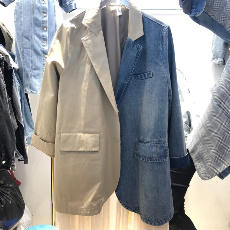 

TVVOVVIN 2019 New Spring And Summer Fashion Women Clothes Season Denim Patchwork Turn-down Collar Full Sleeves Mesh Jacket F435
