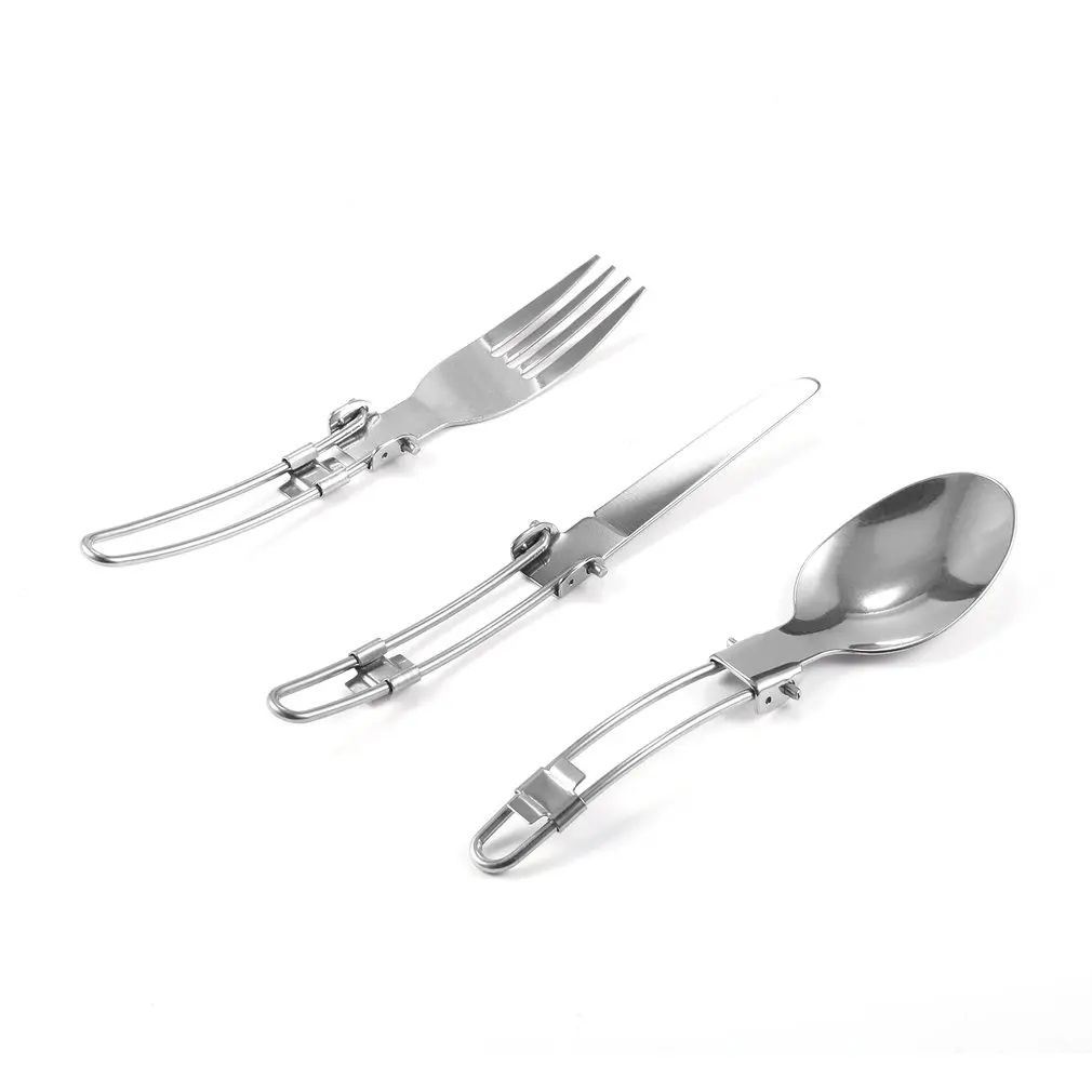 

3 In 1 Durable Multi-function Outdoor Travel Picnic Folding Tableware Three-piece Stainless Steel Cutlery Knife & Fork & Spoon
