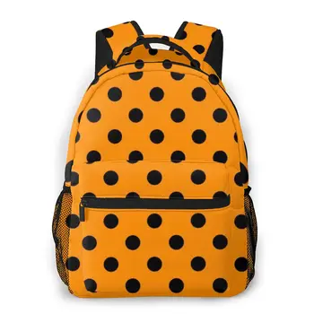 

Women Backpack School Bag for Teenage Girls Orange Polka Black Spots Dots Female Laptop Notebook Bagpack Travel Back Pack 2020
