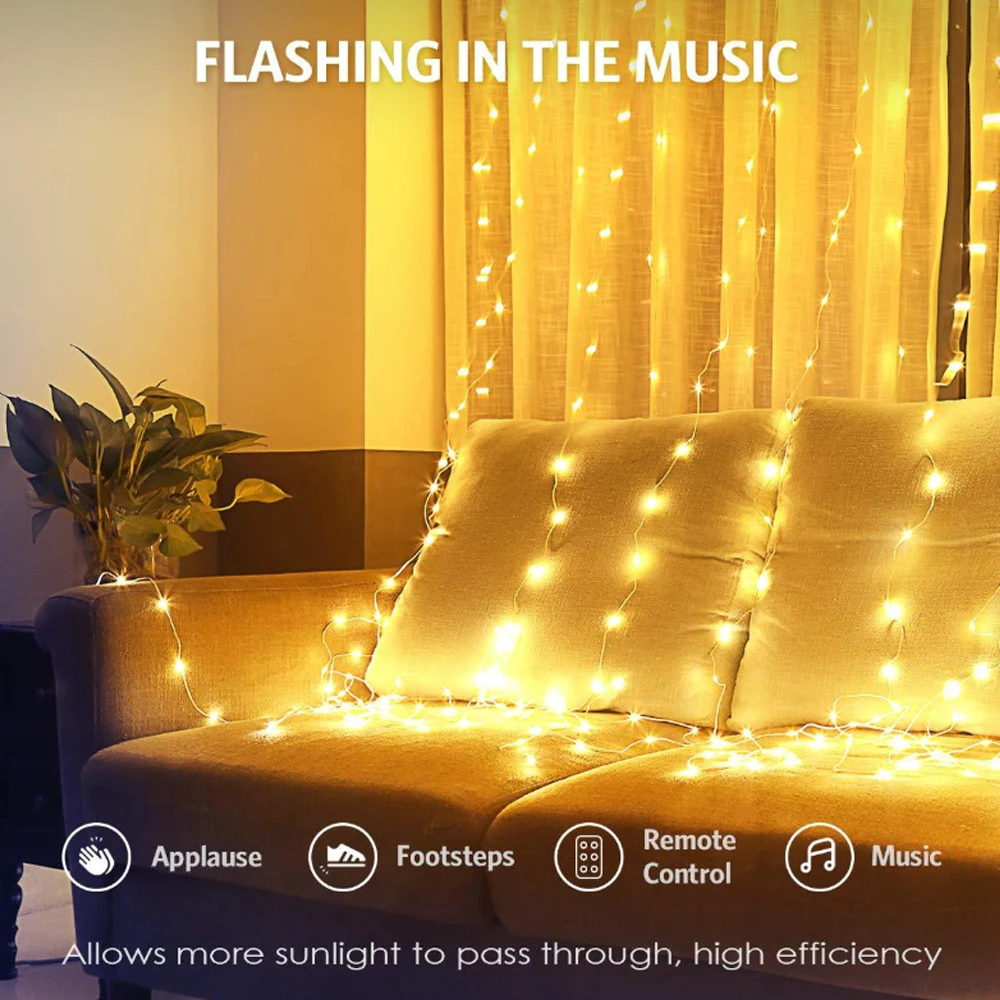 

3x3M USB Rainbow Curtain String Lights for Room Christmas Decor 8 Modes Waterproof LED Fairy Light Remote Curtain Lamp Garland