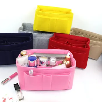

High Quality Large Capacity Cosmetic Storage Bag Felt Travel Insert Organizer Handbag Purse Makeup Bag for Women Folding Bag