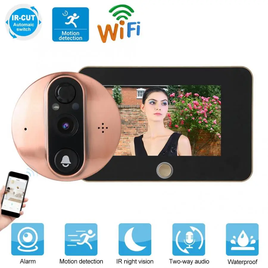 4,3 дюймов HD 1080P WiFi видео домофон дверной Звонок камера Дверной просмотр ночной PIR умный видео беспроводной Wifi дверной Звонок