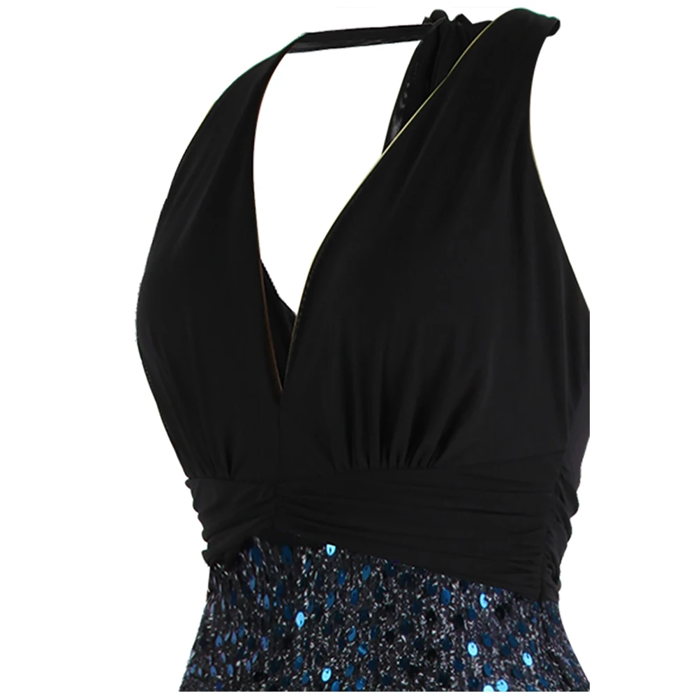 Angel-Fashion, женское вечернее платье с лямкой на шее, длинное, плиссированное, с разрезом, синие, с блестками, вечерние платья, официальные, черные, 484