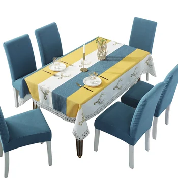 

Rectangular Dust-Proof Tablecloth, Lace Trim Print Table Cover for Kitchen Dining Room Party Home