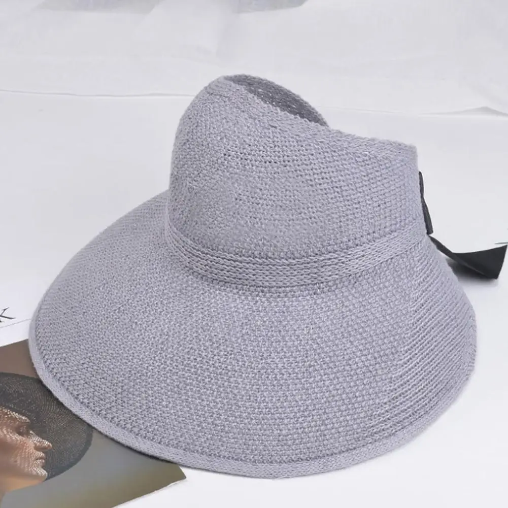 

None Summer High Quality Hat Women Simple Solid Color Hollow Top Wide Brim Beach Sun Hat cotton Good Workmanship