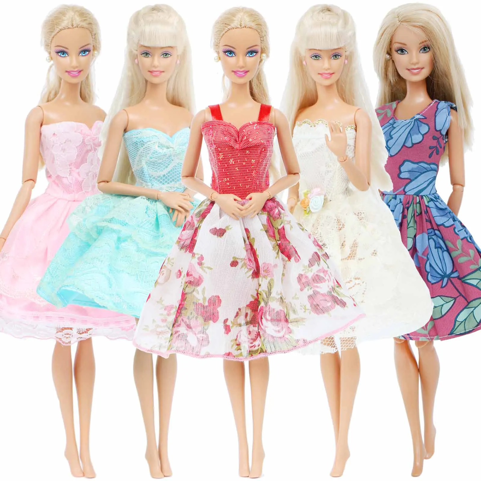 5 Pcs / Lot Handmade Mini Dress Mixed Style Wedding Party Wear Skirt Lace Gown Clothes For Barbie Doll Accessories Toy Kids