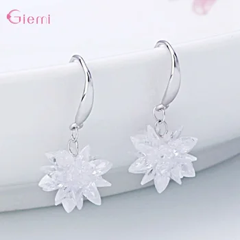 

Fancy Stylish 925 Sterling Silver White Shiny Luxury Crystal Flower Petal Drop Earrings For Women Wedding Girlfriend Ear Jewelry