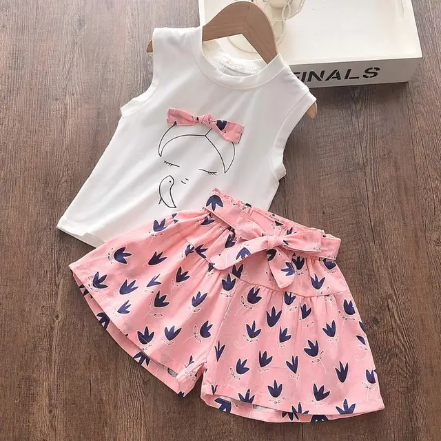 Bear Leader Girls Clothing Sets New Summer Sleeveless T-shirt+Print Bow Skirt 2Pcs for Kids Clothing Sets Baby Clothes Outfits 6