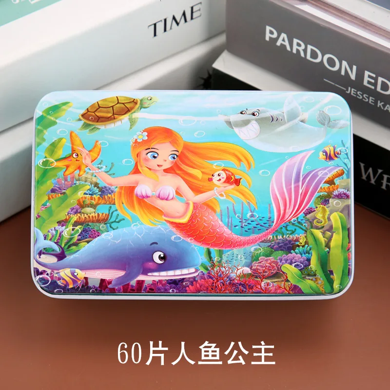 60 Pieces/Set Cartoon Story 3D Wooden Puzzle Jigsaw Early Educational Toys For Children Kids Christmas Gift With Iron Box Gift - Цвет: Design23