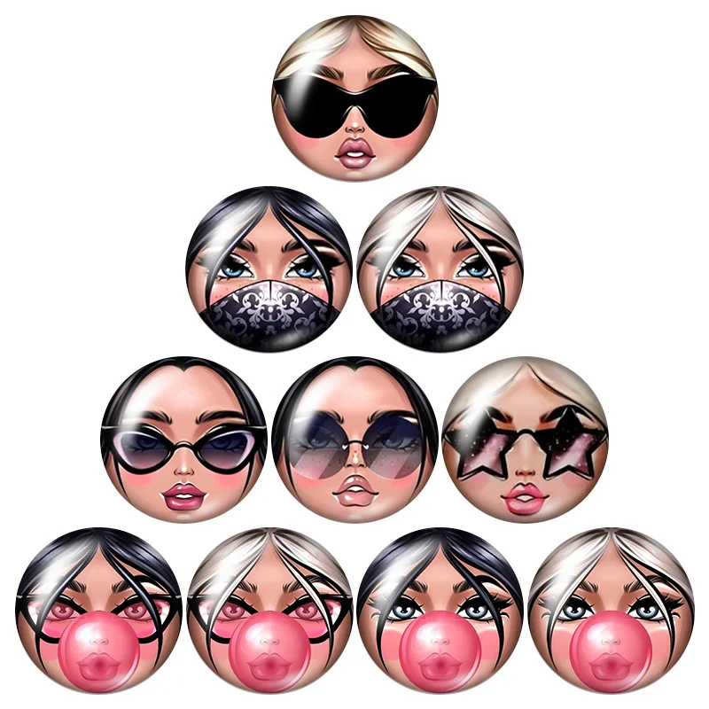 18mm Snap Buttons 10pcs Mixed Round Photo Glass Cabochon Style For 18mm Snap Bracelets Jewelry Gift bracelet jewelry