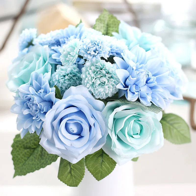 

1Pcs Mix Combination Beautiful Bride Hand Flowers Hybrid Wedding Decoration Flower Silk Dahlia Artificial Rose Fake Carnations