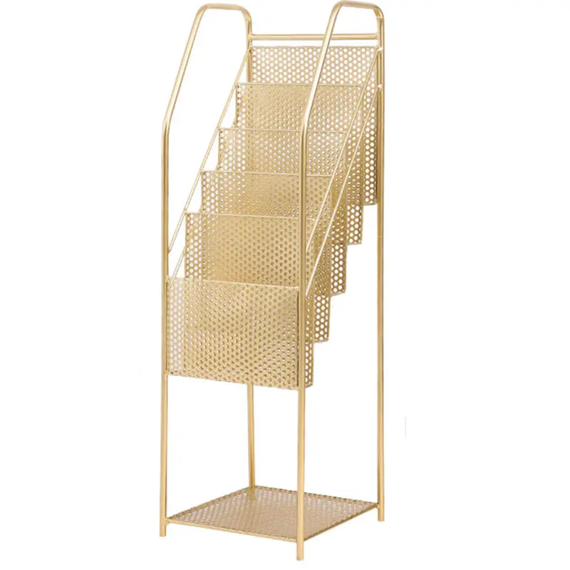 

Nordic Wrought Iron Small Bookshelf Gold Multi-Layer Magazine Newspaper Rack Floor Book Rack Shelf Metal Data Rack