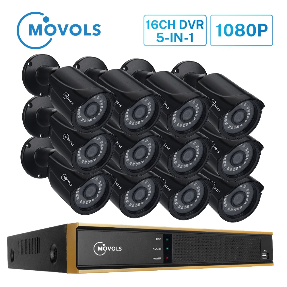 MOVOLS 12Pcs CCTV Camera Kit 2MP H.265 Outdoor Surveillance Kit 1080P IR Security Camera Video Surveillance System 16ch DVR Kits