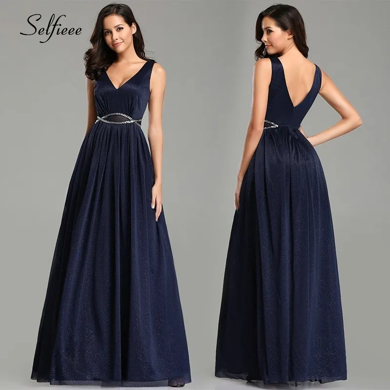 Party Dresses Women Evening Deep V-Neck A-Line Sleeveless Spaghetti Strap Sparkle Robe De Soiree Summer Sexy Party Gowns