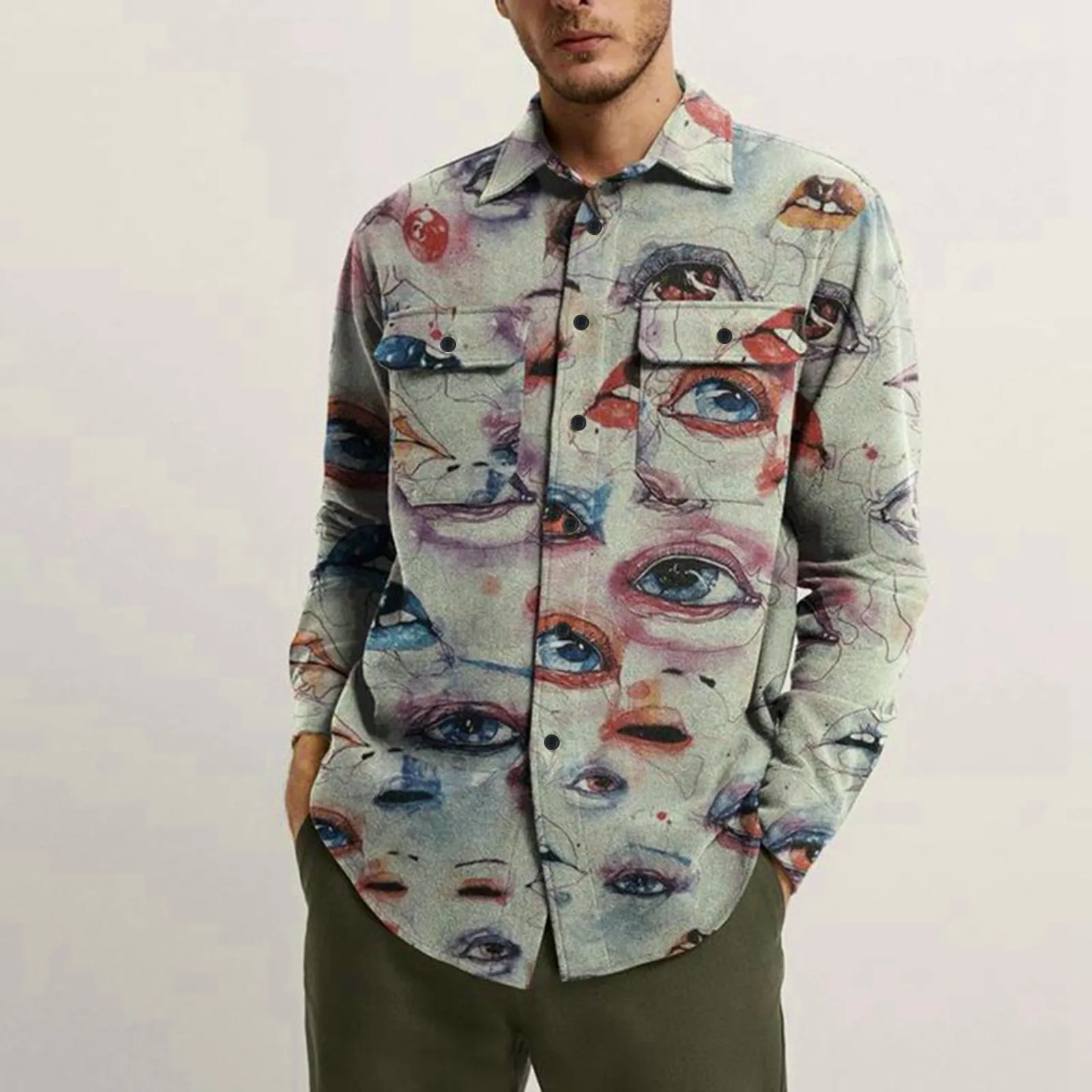 Jaket Kemeja Gambar Kupu kupu Pria 