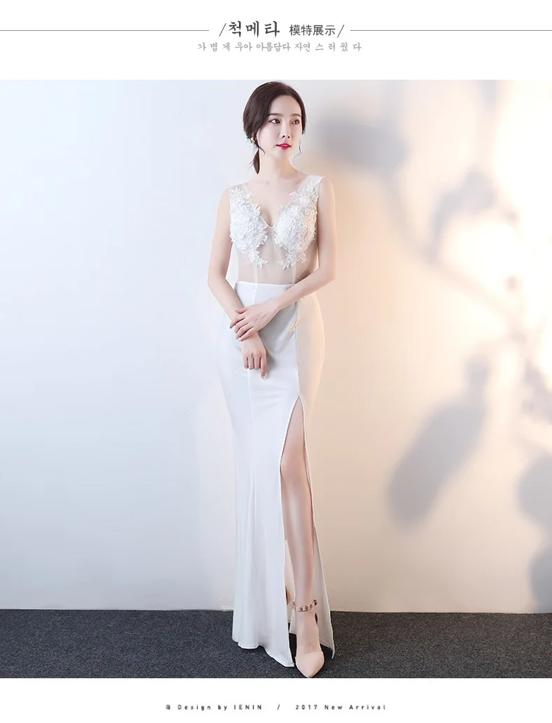 Модное белое перспективное сексуальное Cheongsam Современная Femme глубокий v-образный вырез платья Qi Pao женское китайское вечернее китайское платье-Ципао хост платье