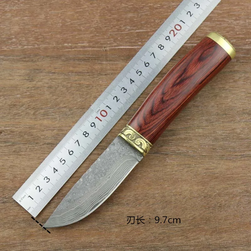 

2019 New arrive fixed knife Damascus steel blade WOOD handle outdoor camping garden multi-purpose hunting knife edc tool