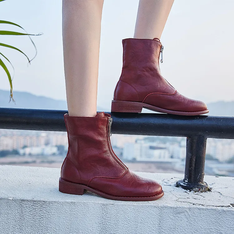 

Women's Boots 2019 New Short Boots Female England Short Boots Front Zipper In The Tube with The Women's Boots